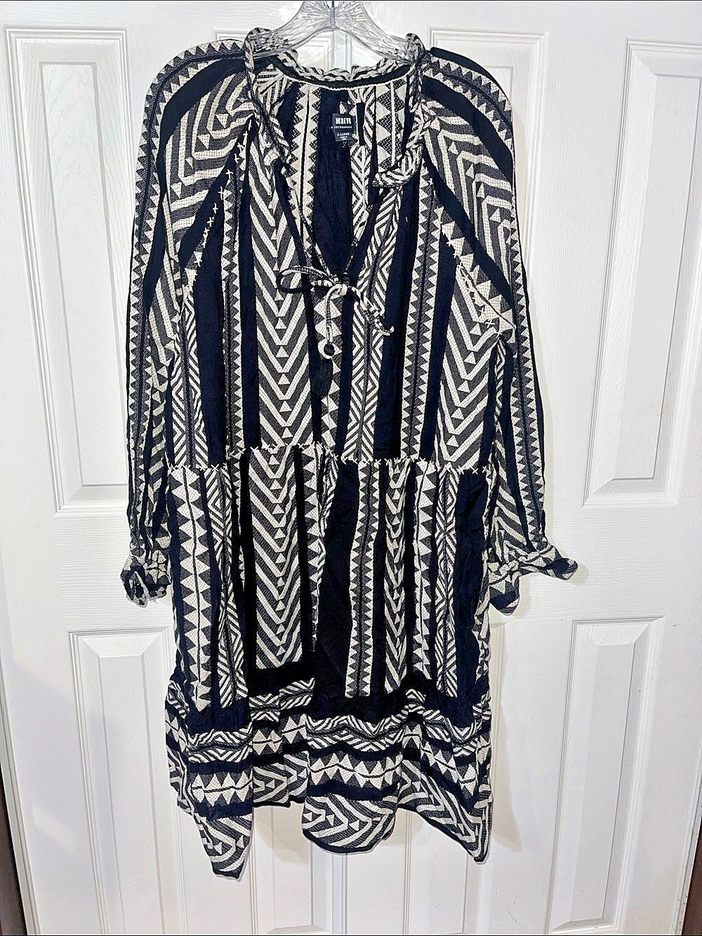 New Maeve Anthropology Geometric Mini Dress in Black & off White